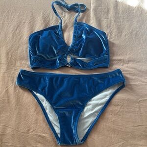 Cupshe Blue Velvet Bikini Halter Set